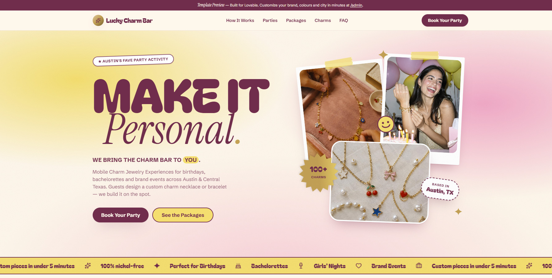 The Lucky Charm Bar website template included in the kit